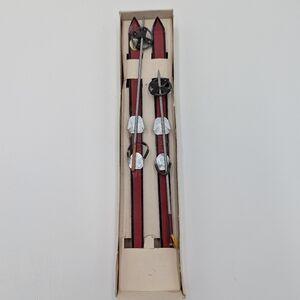 Vintage Miniature Wood Skis 8.5" Ornament MCM Alpine Christmas Decor Japan